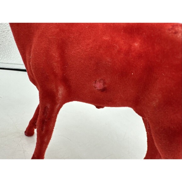 Vintage Red Flocked Reindeer Buck Deer Christmas Decor Plastic - Picture 7 of 16